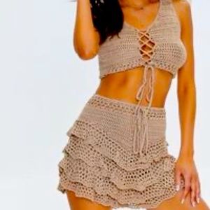 NWT Crochet Crop Top and Mini Skirt Set size M